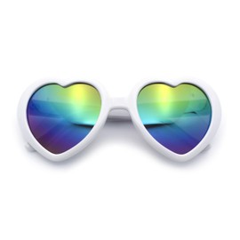 Womens Lolita Rainbow Mirror Lens Thick Plastic Heart Shape Sunglasses White