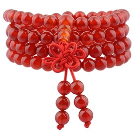 TUMBEELLUWA 6mm Stone Beads Bracelet for Women and Men, 108 Mala Prayer Beads Necklace for Unisex Elastic, Carnelian