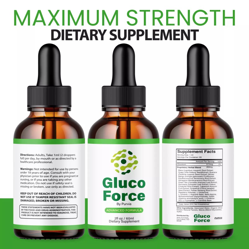Purvia (2 Pack) Gluco Force Drops Extra Strength Formula Supplement