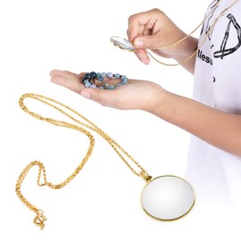 5X Magnifier Monocle Lens Necklace Magnifying Glass Loupe for Reading, Inspection, Gems (Gold)