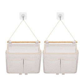 Hängetasche Mauer Hängend Aufbewahrungstasche mit 3 Taschen, Leinen Stoff Wasserdicht Über Das Tür Wandschrank Veranstalter Organizer für Kinderzimmer Badezimmer Schlafzimmer, 2 Stück (Beige)