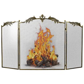 WICHEMI Fireplace Screen 3 Panel Folding Fireplace Screens 50.4 x 32.3 Inch Metal Furnace Fireguards Mesh Cover Baby Safe Proof Fence Spark Guard Cover Wrought Iron Fire Place Standing Gate (Style 2)