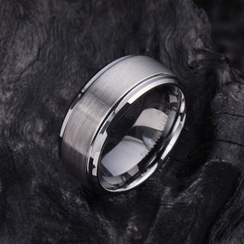 King Will 9mm Classic Wedding Ring For Men Brushed Matte Surface with Polished Step Edge Design Comfort Fit 10.5