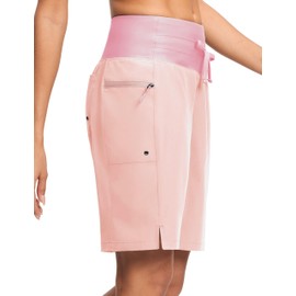 ISEEGZ Women's 9" High Waisted Swim Board Shorts Quick Dry UPF 50+ Womens Swim Trunks Bottoms with Liner Zipper Pockets Light Pink