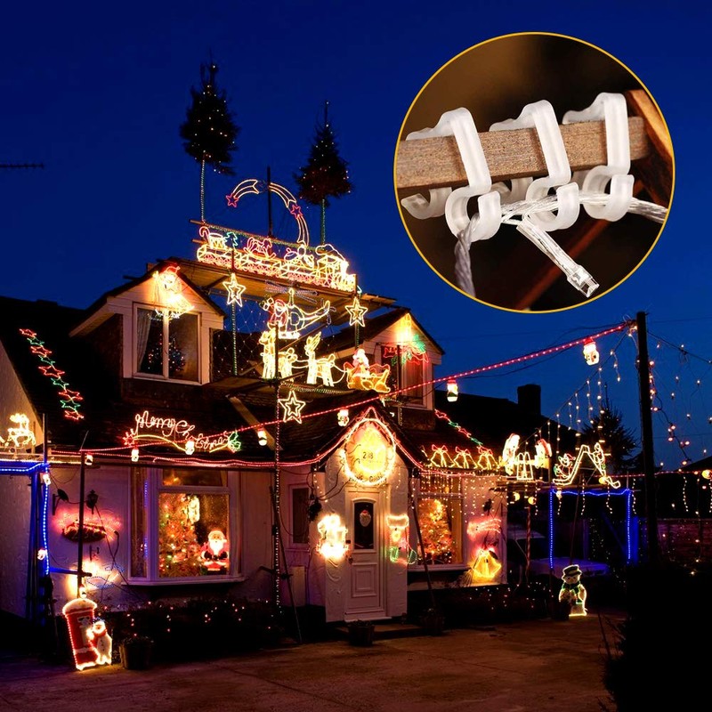 GOLRISEN Gutter Hooks,100 Piece Gutter Clips for Lights,Plastic Light Gutter