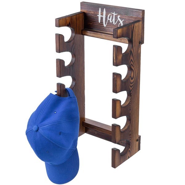 MyGift Rustic Burnt Solid Wood Wall Mounted Baseball Cap Organizer