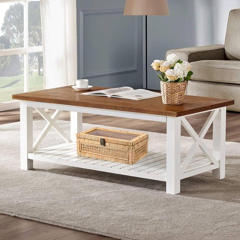 IGNPION Rattan Decorative Box with Lid, Woven Shelf Storage Basket