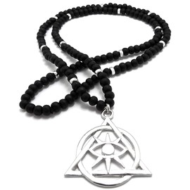 GWOOD Eye Illuminati Pendant with 32 Inch Long Bead Necklace Silver Color