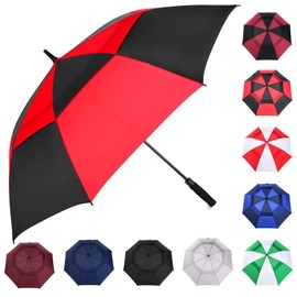 MRTLLOA Automatic Open Golf Umbrella, Extra-Large Oversized Double Canopy Vented Windproof Waterproof Stick Rain Golf Umbrellas for Men and Women(Red Black/68 in)