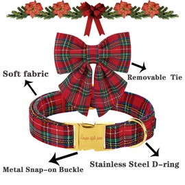 Unique style paws Christmas Dog Collar with Bow Tie Scottish Plaid Puppy Collar for Small Medium Large Dogs as Holiday Autumn Winter Gifts-S