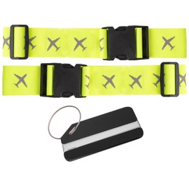 Luggage Strap Set with Luggage Tag, Two Piece Webbing for Safety, Light Yellow, with Name Tag, Suitcase Straps with Address Label for Travel and Flying, Suitcase Tie Down Straps, Cross Strap for