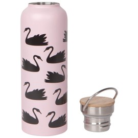 Now Designs Stainless Steel Water Bottle with Bamboo Lid, Swan Lake - 18 oz Capacity