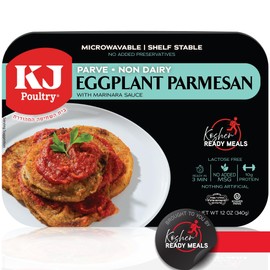KJ Poultry Kosher Parve Ready Meals - Eggplant Parmesan, MRE Meals Ready to Eat (1 Pack) Prepared Entree Fully Cooked, Shelf Stable Microwave Dinner - Travel, Military, Camping, Emergency Survival