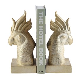 JOOMBE Cockatoo Parrot Resin Bookends Set, Antique Gold Finish Parrot Bird Sculpture Book Holders, Stylish Shelf Accents for Living Room and Study, for Book Lovers