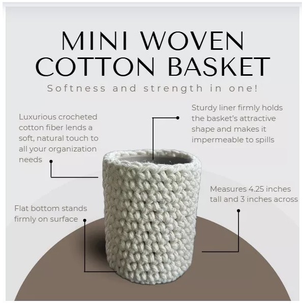 Waterproof Small woven cotton basket in WHITE with waterproof liner