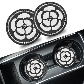 2PCS Bling Cup Coasters for Car, PVC Anti Slip Car Coasters for Cup Holders, Cute Flower Print Cup Holder Insert Coaster, 2.72 Inch Universal Car Accessories for Women Girl (Camellia)