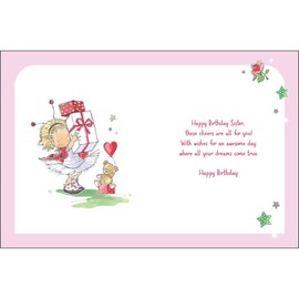 Jonny Javelin Special Sister Birthday Card - Happy Birthday Card with Girl and Teddy Bear Design with Foil and Flitter Details - Birthday Card for Girls