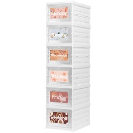 6 Shelf Daily Weekly Clothes Organizer for Kids Foldable Weekly Hanging Closet Organizer with Door Plastic Closet Storage for Boys and Girls Monday Through Friday Essential Stuff