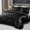 Guchuang Bedding Black Silk Ruffle Bedding Set Luxury Duvet Cover