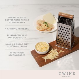 Twine Stainless Steel Grater, Box Cheese Grater, Cheese Grater with Handle, Parmesan Cheese Grater, Box Grater Lemon Zester Grater Kitchen Accessories