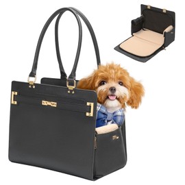 2-in-1 Stylish Dog Purse Carrier Soft-Sided Carriers Travel Tote Bag for Small Dogs Cats, Fashion Foldable Pet Bag for Puppies Small Animals with Pockets (Black, 15" L x 7.5" W x 12.2" H)
