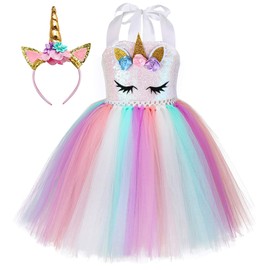 Tutu Dreams Unicorn Dresses for Girls Size 10 Big Girl Unicorn Dress Up Costumes Flower Rainbow Easter Party (Sequin Unicorn, 9-10 Years)