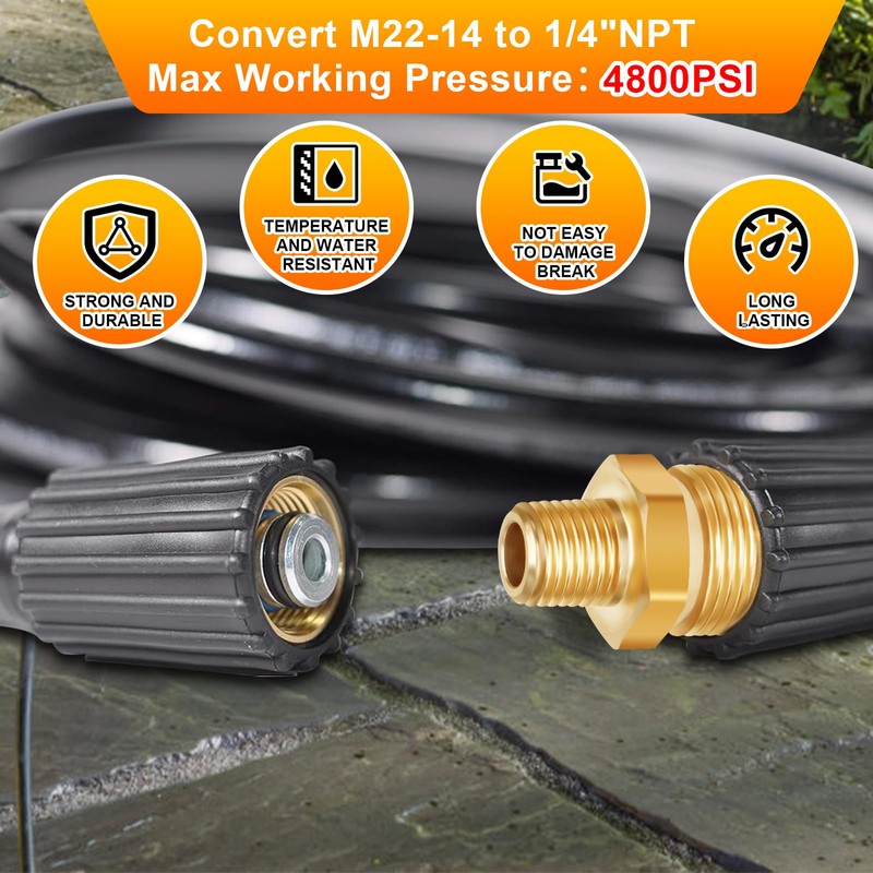 Boltigen M22 x 1/4NPT Pressure Washer Adapter, 2PCS M22 to