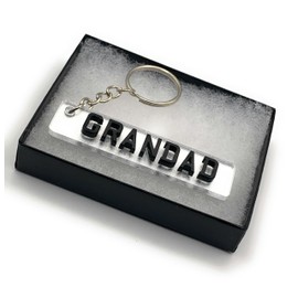 Car Number plate Keyring Car Registration Licence Plate Key Ring Name Keychain, Number Plate Father's Day, Mother's Day, Valentine's Day, Birthday Unique Idea with Box (GRANDAD, Reflective White)