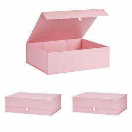 PLINJOY Extra Large Pink Gift Box 3 Pack 16.5x14x5.5 Inches,Gift Boxs for Presents with Lid Magnetic Closure Collapsible,Bridesmaid Proposal Box,Birthday, Christmas,for Clothes and Large Gifts