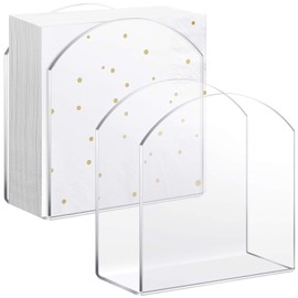 Patelai 2 Pack Crystal Acrylic Clear Napkin Holder for Table Bathroom Tissue Paper Guest Towel Holder Standing Vertical Napkin Dispenser for Cocktail Beverage Kitchen Bar (Square Paper)