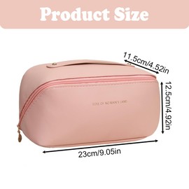 Large Capacity Cosmetic Bag, Portable Travel Makeup Organizer, Waterproof PU Leather Toiletry Bag with Handle and Multi-compartments for Women & Girls (Rose Pink)