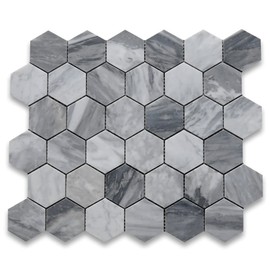 Stone Center Online Bardiglio Gray Marble 2 inch Hexagon Mosaic Tile Honed Kitchen Bath Wall Floor Backsplash Shower (1 Sheet)