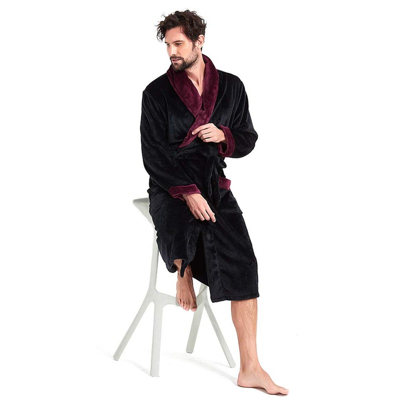 Men's Ultrasoft Plush Bathrobe Fleece Spa Robe Swim Hotel Warm