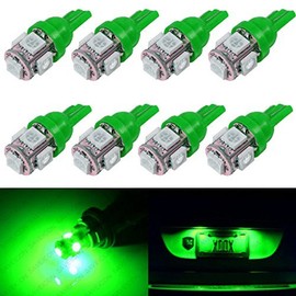 SAWE - T10 Wedge 5-SMD 5050 LED Light bulbs W5W 2825 158 192 168 194 (8 pieces) (Green)