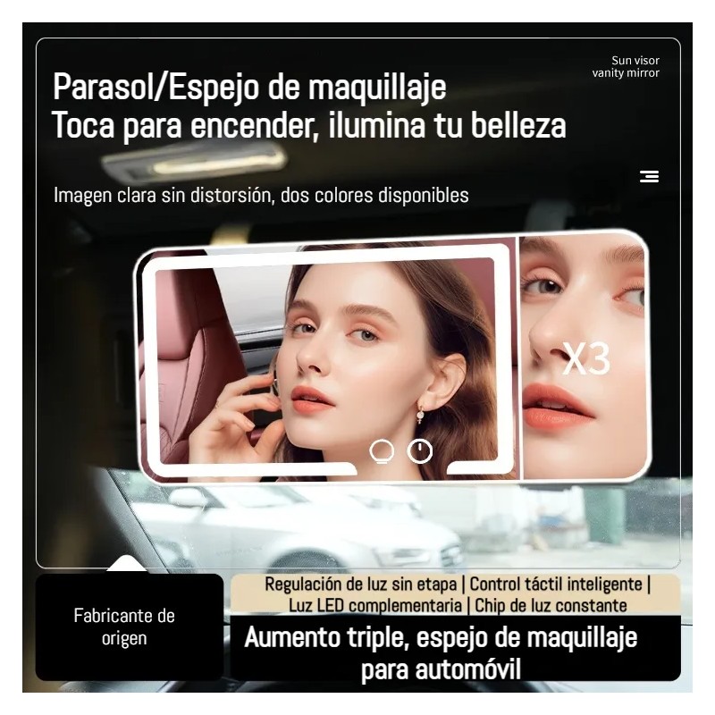 Espejo De Maquillaje,carro,con Luz Led,aumento De 3x,3 Modos
