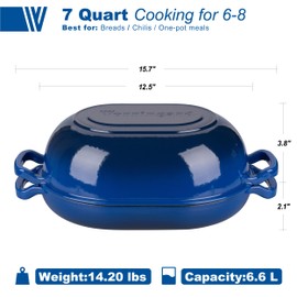 VORRINGARD Enameled Cast Iron Sourdough Bread Oven, Dutch Oven, Loaf Cast Iron Bread Pan for Homemade Bread Baking Pan with Lid, 7QT, Blue