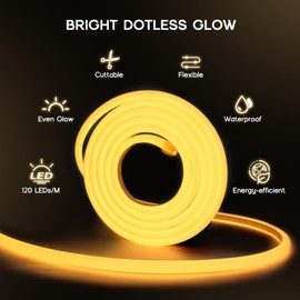 VOEWT - Luces LED de neón de color blanco cálido de 3000 K, 110 pies de 120 V, tira de luces LED de 110 a 120 V, cuerda de neón flexible impermeable para exteriores, para recámara, clóset, cocina