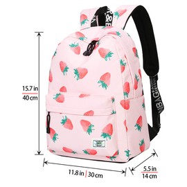 MIRLEWAIY Pink Strawberry Backpack for School Girls Lightweight Teen Primary Bookbag, Pink Strawberry