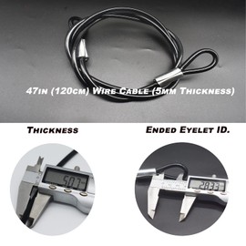 Bytiyar 4 pcs 47 inch (120cm) 5mm Thickness Vinyl Cover Coated Galvanized Steel Wire Cable with Loops Security Lanyard Rope Tether Lock, Black