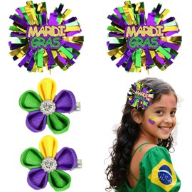 2 Pairs Mardi Gras Hair Bows for Women, Fleur De Lis Hair Clip Sequin Fat Tuesday Carnival Hair Accessories for Mardi Gras Parade Supplies