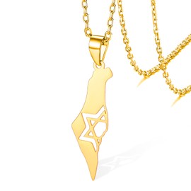 VASSAGO Israel Palestine Map Necklace for Women Men Stainless Steel Star of David Necklace Israel Palestine Necklace Hexagram Stomach David Jewish Jewellery, Stainless Steel, No Gemstone