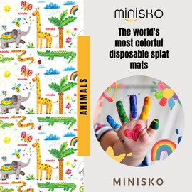 Disposable Splat Mats | 30 Pcs Disposable and Waterproof Splash Mats | Under Highchair Splat Mat for Floor | BLW Baby Led Weaning Supplies | Splash Mat 40"x47" | Colorful Animal Print