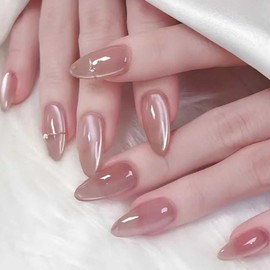 Foccna Pink Press on Nails Almond - Press on Nails Medium, Acrylic Fake Nails Nude Nails Clear False Nail Tips 24pcs