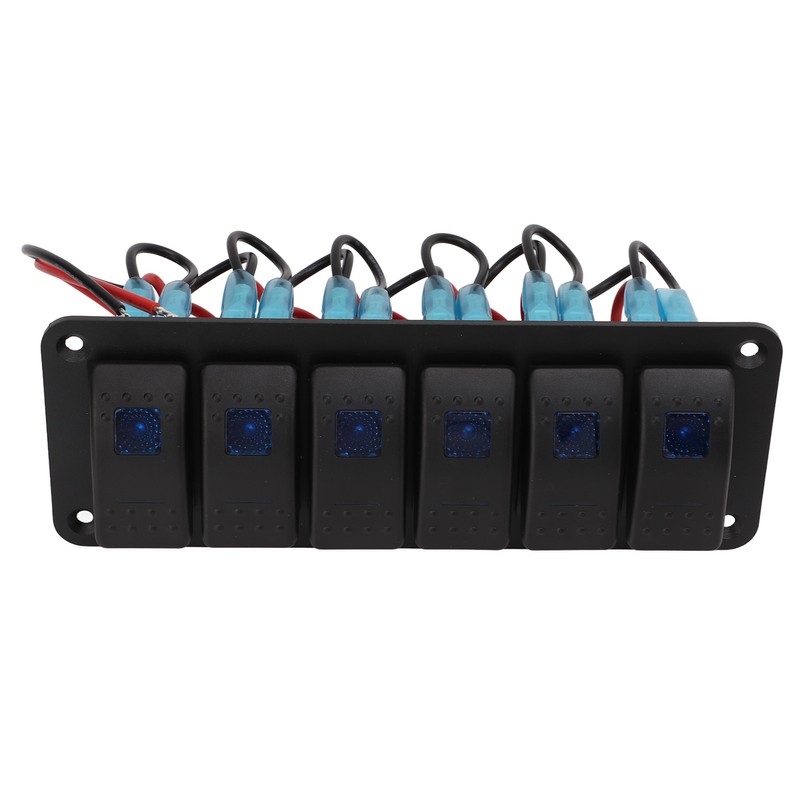 6 Gang Rocker Switch Panel Overcurrent Protection LED Blue Backlit