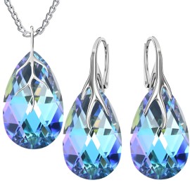 Earrings 925 Silver with Necklace Elegant Women's Set – High-Quality Zircons – Jewellery Chain Women's Earrings Set with Necklace Gift Idea for Birthday, Anniversary, Christmas, Sterling Silver,