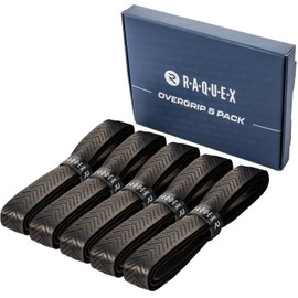 Raquex Racket Ridged Overgrip Tape - 5 Pack Black Racquet Over Grip Tape - Anti Slip Overgrip for Tennis Racket, Badminton, or Squash – Recyclable cardboard outer packaging