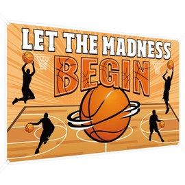 Fanfanwin 70.8'' x 43.3'' March College Basketball Party Decorations Let the Madness Begin Basketball Classroom Decor, Basketball Signs for Indoor Outdoor Basketball Theme Party Supplies