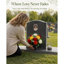 MOXTOYU Artificial Flowers for Graves, Grave Flower Pots with Chrysanthemum & Rose Funeral Flowers, Cemetery Memorial Bouquet, Faux Flowers for Graveside Decoration, Outdoor Memorial Garden Ornament