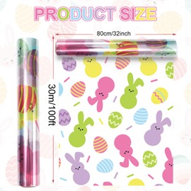 JarThenaAMCS Easter Cellophane Wrap Roll 100ft x 32 In 2.5Mil Colorful Eggs Bunny Cellophane Paper Crystal Clear Rabbit Cello Wrapping Paper for Spring Holiday Treats Gifts Basket Party Favor