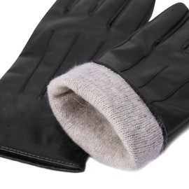 Harssidanzar Leather Gloves For Ladies,Women Leather Gloves Winter Warm Cashmere Lining Touchscreen Vintage Finished GL017,Black,Size XXL